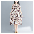 Plus size print linen women dresses circle print summer cotton linen casual dress